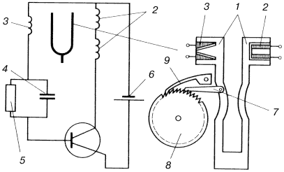 Схема электронных часов с камертонным осциллятором