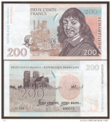 Фейковые 200 франков 2015 года с изображением Р. Декарта