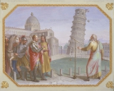 В присутствии великого герцога, Галилей выполняет эксперимент падения тела из башни. Темпера на стене Л. Катани, 1816 (Флоренция, Палаццо Питти)