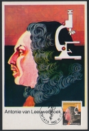 ЛЕВЕНГУК Антони ван (Leeuwenhoek Antonie van). Карточка с маркой, посвященные А. Левенгуку